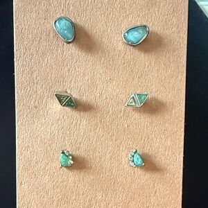 Free People Silver and Turquoise 3 Earrings Set